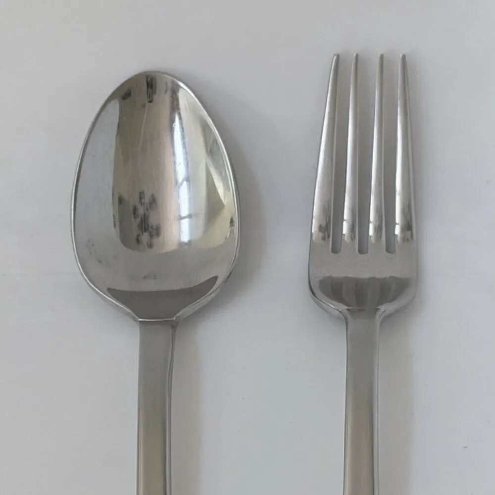 2pc Cambridge Silver Soup Spoon & Fork Stainless 18/8 Frosted Glossy Tip & Bowl